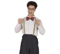FIESTAS GUIRCA | Ensemble d'Accessoires Nerd avec Lunettes, Nœud Papillon et Bretelles - Costume de Style Années 50 et Cultures du Monde - Idéal pour Fêtes et Célébrations - Adulte Unisexe