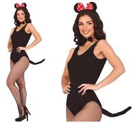 FIESTAS GUIRCA Ensemble de souris avec nœud rouge - Bandeau et queue pour déguisement de souris - Accessoire pour fêtes d'animaux et enterrements de vie de jeune fille - Noir et rouge
