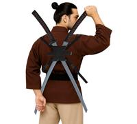 FIESTAS GUIRCA | Épées Samouraï pour Déguisement Adulte - Noir Gris Rouge | Set 3 Pièces | Bretelles Réglables | Imitation PVC | 95 cm | Tons Sobres et Vifs | Carnaval, Halloween, Soirées À Thème