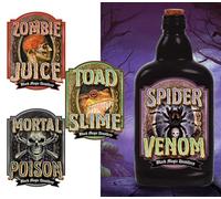 FIESTAS GUIRCA | Étiquettes de Poison Assorties (9x11 cm) - Autocollants de Décoration Effrayante pour Halloween et Fêtes Costumées - Accessoires Terrifiants pour Célébrations et Événements