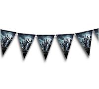 FIESTAS GUIRCA | Fanion Cimetière (3m/20x30 cm) - Décoration en Papier pour Fêtes d'Halloween Terrifiantes - Idéal pour Célébrations Effrayantes - Gris