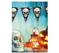 FIESTAS GUIRCA | Fanion Tête de Morts (3m/20x30 cm) - Décoration en Papier pour Fêtes d'Halloween Terrifiantes - Idéal pour Célébrations de Peur - Noir, Gris