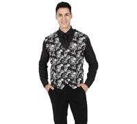FIESTAS GUIRCA Gilet tête de mort noir et blanc pour Halloween, pirate avec motif tête de mort et roses pour homme, taille unique, carnaval, Halloween