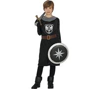 FIESTAS GUIRCA Guerrier Médiéval Déguisement pour Garçon - Chevalier Noir Déguisement pour Enfant 5-6 ans