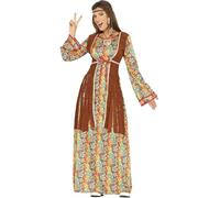 FIESTAS GUIRCA Hippie avec Fleurs Déguisement pour Femme - Années 70 Robe Longue - Années 60 Flower Power Costume pour Femme Taille S 36-38