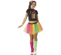 FIESTAS GUIRCA I Love the 80s Déguisement pour Femme - Tenue des années 80 avec tutu arc-en-ciel - Costume pour Femme Taille L 42-44