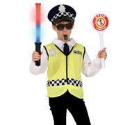 FIESTAS GUIRCA | Kit Policier de la Circulation 5 Pièces - Torche, Panneau, Lunettes, Plaque et Sifflet - Accessoires pour Costume de Policier pour Halloween, Carnaval et Fêtes Déguisées - Multicolore