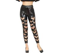 FIESTAS GUIRCA Legging en cuir synthétique avec découpes de chauves-souris (42-44/L) - Accessoire de déguisement pour femme - Idéal pour Halloween et fêtes costumées - Noir
