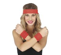 FIESTAS GUIRCA Lot de 2 Bracelets et Ruban Rouge (Taille Unique) - Accessoire rétro pour Costume des années 80 et Sports - Idéal pour Les fêtes costumées et Les célébrations - Adulte Unisexe - Rouge