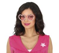 FIESTAS GUIRCA | Lunettes Cœurs avec Strass (Taille Unique) - Accessoire de Costume pour Fêtes Hippies et Célébrations - Idéal pour Femme Adulte - Rose et Argent