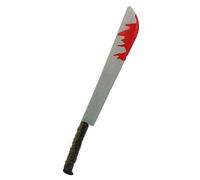 FIESTAS GUIRCA | Machete Giocattolo Con Sangue - Accessorio per Costume di Halloween e Feste a Tema - Arma Finta per Terrore - Ideale per Adulti e Giovani - Metallico e Rosso
