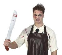 FIESTAS GUIRCA | Machette avec Scie (60 cm) - Arme de Jouet pour Costume de Tueur et Terreur pour Halloween et Fêtes Costumées - Argent et Marron