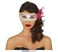 FIESTAS GUIRCA Masque blanc avec plume rose