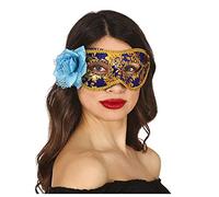 FIESTAS GUIRCA Masque bleu et doré avec fleur