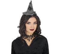 FIESTAS GUIRCA | Mini Chapeau de Sorcière avec Diadème - Accessoire pour Costume de Sorcière à Halloween et Fêtes Costumées - Idéal pour Femme Adulte - Noir
