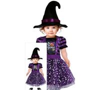 FIESTAS GUIRCA Mon 1er Halloween Costume de sorcière violette pour bébé - Costume pour tout-petit comprenant un chapeau de sorcière pour bébé - Bébés filles de 12 à 18 mois