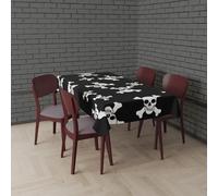 FIESTAS GUIRCA | Nappe Noire avec Crânes (137x274 cm) - Décoration de Table pour Fêtes d'Halloween Terrifiantes - Idéal pour Célébrations de Peur - Noir, Blanc