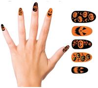 FIESTAS GUIRCA | Ongles Postiches Citrouille avec Colle - Accessoire de Maquillage pour Fêtes d'Halloween et Carnaval - Idéal pour Femme Adulte - Multicolore