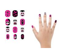 FIESTAS GUIRCA | Ongles Postiches Enfants avec Adhésif (12 Uds) - Design Vampire pour Halloween et Fêtes Costumées - Accessoires de Maquillage Enfant Unisexe - Rose, Noir