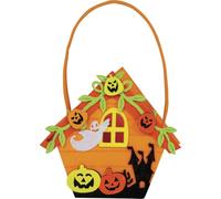 FIESTAS GUIRCA | Panier Maison Sorcière en Feutre (14 cm) - Accessoire pour Trick or Treat à Halloween et Fêtes à Thème - Idéal pour Enfants et Adultes - Orange