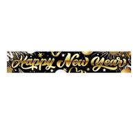 FIESTAS GUIRCA | Panneau Happy New Year Tissu (290x50 cm) - Décoration de Fête pour Nouvel An et Célébrations - Idéal pour Fêtes de Fin d'Année et Noël - Noir