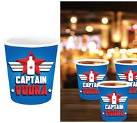 FIESTAS GUIRCA | Party Shot Captain Vodka - Verres À Shooter - Bleu | Set 3 Pièces | Motif Marin | Plastique PVC | 5X6 cm | Réutilisables | Carnaval, Halloween, Anniversaire, Fête