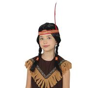 FIESTAS GUIRCA | Perruque de queue de cheval indienne pour enfants (taille unique) - Accessoire de costume unisexe pour fêtes à thème indien et carnaval - Idéal pour garçons et filles - Noir