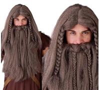 FIESTAS GUIRCA | Perruque et Barbe de Viking (Taille Unique) - Accessoire de Costume Médiéval pour Homme Adulte - Idéal pour Fêtes à Thème de Vikings et Célébrations Historiques - Marron