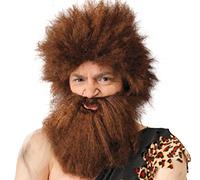 FIESTAS GUIRCA | Perruque Homme des Cavernes avec Barbe (Taille Unique) - Accessoire de Costume pour Homme Adulte - Idéal pour Fêtes de Troglodytes et Carnaval - Style Préhistorique - Marron