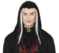 FIESTAS GUIRCA | Perruque Longue Vampire (Taille Unique) - Accessoire de Costume pour Halloween et Fêtes à Thème de Vampires - Idéal pour Homme Adulte - Noir et Blanc