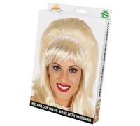 FIESTAS GUIRCA | Perruque Mi-Longue Blonde avec Ruban (Taille Unique) - Accessoire de Costume pour Fêtes à Thème des Années 50 et Célébrations Rétro - Idéal pour Femme Adulte - Blond