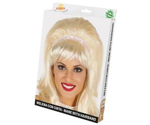 FIESTAS GUIRCA | Perruque Mi-Longue Blonde avec Ruban (Taille Unique) - Accessoire de Costume pour Fêtes à Thème des Années 50 et Célébrations Rétro - Idéal pour Femme Adulte - Blond