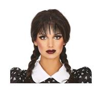 FIESTAS GUIRCA | Perruque Tresses Noires avec Frange pour Femme - Accessoire de Costume pour Halloween et Fêtes à Thème - Idéal pour Événements et Célébrations - Noir