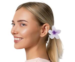 FIESTAS GUIRCA | Pince Fleur pour Cheveux Blanche/Lilas (8 cm) - Accessoire de Costume pour Fêtes d'Été - Idéal pour Célébrations Hawaïennes et Tropicales - Filles et Adultes - Blanc/Lilas
