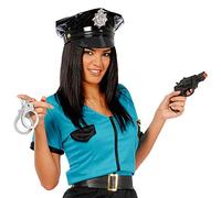 FIESTAS GUIRCA | Pistolet avec Menottes Factices (Taille Unique) - Accessoire de Déguisement Policier, Shérif, Détective pour Carnaval, Halloween, Fêtes à Thème - Adulte Homme Femme - Noir