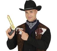 FIESTAS GUIRCA | Pistolet Jouet Or (27 cm) - Accessoire pour Costume de Policier ou Voleur - Idéal pour Fêtes Costumées, Halloween et Carnaval - Pour Enfants et Adultes - Or et Noir