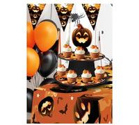 FIESTAS GUIRCA | Plateau 3 Étages Citrouille (40x30 cm) - Décoration de Table pour Fêtes d'Halloween Terrifiantes - Idéal pour Célébrations de Peur - Orange Noir
