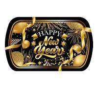 FIESTAS GUIRCA | Plateau Bonne Année (39x24 cm) - Décoration de Table Réutilisable pour Fêtes de Nouvel An - Idéal pour Événements et Festivités - Noir, Or