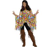 FIESTAS GUIRCA Poncho hippie multicolore (taille unique) - Accessoire idéal pour les fêtes à thème des années 60 et 70 et carnaval - Style bohème et rétro - Accessoire de déguisement pour adulte