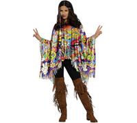 FIESTAS GUIRCA | Poncho Hippie Peace & Love (Taille Unique) - Accessoire Idéal pour Fêtes à Thème des Années 60 et 70 et Carnaval - Style Bohémien et Rétro - Accessoire de Costume pour Adultes