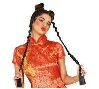 FIESTAS GUIRCA | Queue de Cheval Bouclée Noire (70 cm) - Accessoire de Cheveux pour Costumes de Jeux Vidéo, Culture Asiatique et Fêtes du Monde - Idéal pour Carnaval et Halloween - Unisexe - Noir