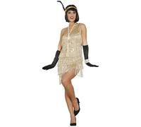FIESTAS GUIRCA Robe Charleston dorée pour carnaval des années 20 - Costume de fête à franges pour femme - Costume de mafia gangster - Taille S - L - Taille S