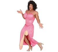 FIESTAS GUIRCA Déguisement Drag Queen sexy avec une petite surprise pour homme - Robe de soirée rose avec jambe fendue et Pénis - Déguisement homme Taille M 48-50