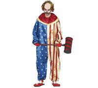 Clown Halloween Costume Patriotique Amusement Rayures d'étoiles Amérique Tenue de fête Effrayant Rigolo Show Carnaval Vêtements Adultes, Taille : 54 - 56 (XL) Couleur : Rouge