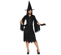 FIESTAS GUIRCA Costume de Sorcière Salem - Déguisement Noir avec Chapeau de Sorcière - Déguisement d'Halloween pour Femme Taille 42-44 L