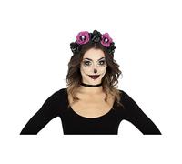 Fiestas Guirca – Serre-tête Catrina à fleurs roses et noires