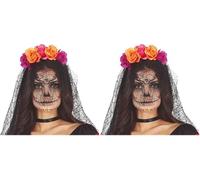 FIESTAS GUIRCA Serre-tête de Fleurs de Catrina avec Voile (Lot de 2)