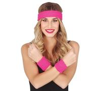 FIESTAS GUIRCA | Set de 2 Protèges Poignets et Bandeau Rose (Taille Unique) - Accessoire Rétro pour Costume des Années '80 et Sports - Idéal pour Fêtes Costumées et Célébrations - Rose