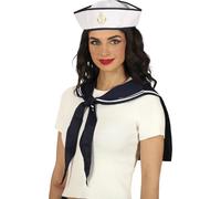 FIESTAS GUIRCA | Set Marin avec Chapeau et Col (Taille Unique) - Accessoire de Costume pour Fêtes de Marins et Célébrations - Idéal pour Carnaval et Halloween - Adulte Unisexe - Bleu et Blanc