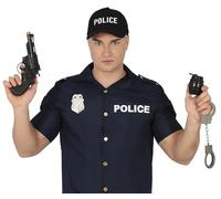 FIESTAS GUIRCA | Set Police 4 Pièces - Pistolet Jouet et Accessoires pour Costume de Policier - Idéal pour Fêtes Costumées, Carnaval et Halloween - Accessoire pour Enfants et Adultes - Noir et Argent